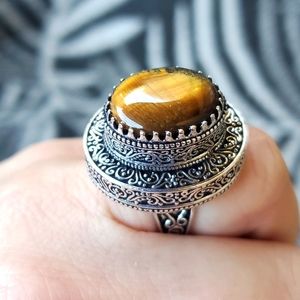 New Tiger Eye Antique Design 925 Silver Statement Ring.